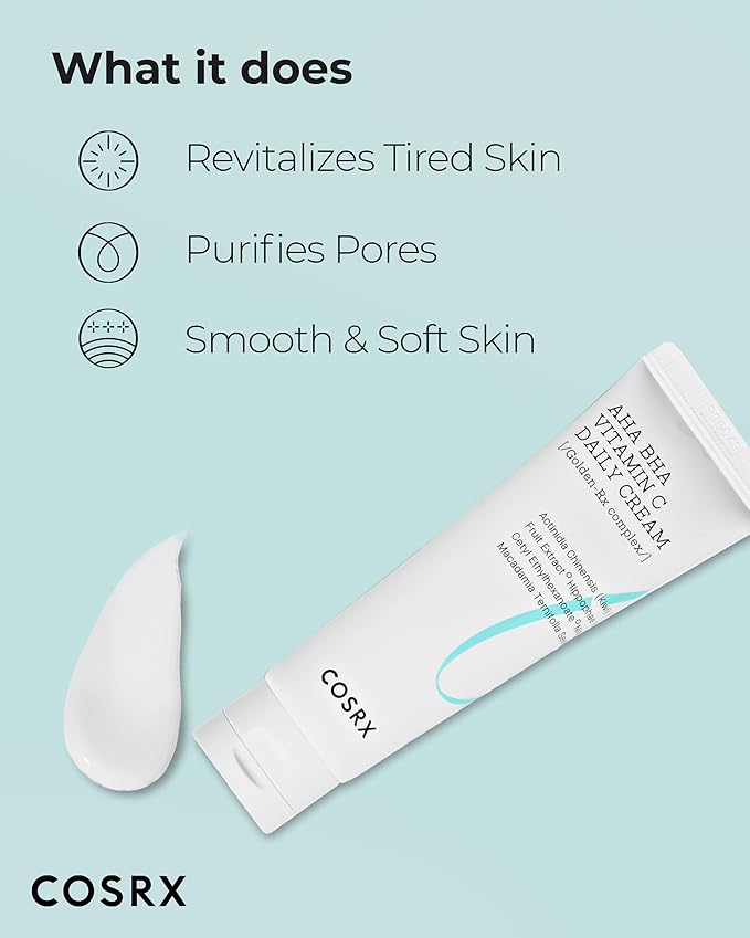 COSRX AHA BHA VITAMIN C Daily Cream 1.69 fl. oz 50 ml, Face Cream, Anti Aging, Plumping Skin, Natural, Fruit, Korean Skin Care