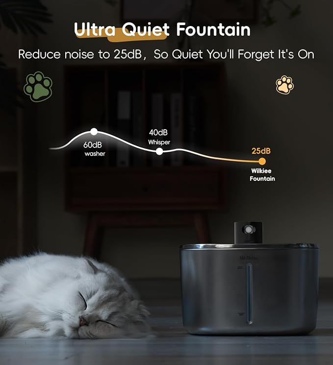 Cat Water Fountain Stainless Steel, 138fl.oz / 4.1L Cordless Cat Fountain | Wireless Pet Fountain; 4000mAh Battery; Indoor; Triple Water Modes; 25 dB Ultra-Quiet