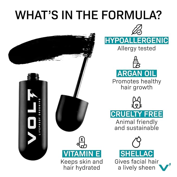 VOLT Grooming Temporary Instant Beard Color Single Pack - Quick Drying Plant Based Hypoallergenic Brush on Color for Beards, Mustaches, and Eyebrows - 0.35 Fl Oz (10 ml), Onyx (Black)