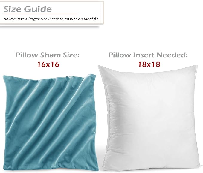 Throw Pillow Inserts Pack of 2 with Velvet Soft Solid Decorative Square Throw Pillow Covers Set for Sofa Couch Car Bedroom, 18X18 Throw Pillows Inserts with 16x16 Washable Cushion Covers, Beach Blue