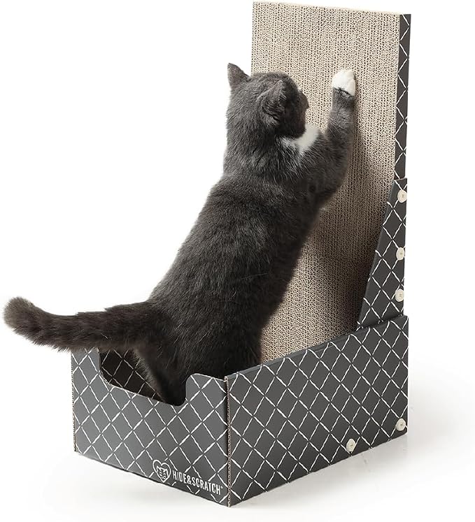 Hide & Scratch Cardboard Cat Scratcher Box & Bed Dark Grey Vertical L Shape