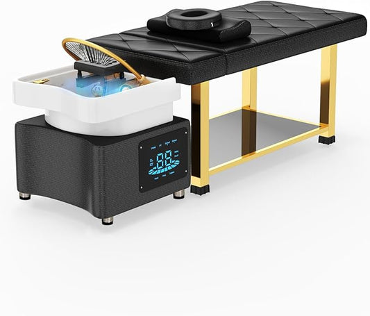 Artist hand Head Spa Bed, Hair Washing, Shampoo Massage Bed with Water Cycle Salon Equipment for Beauty Head Spa, Constant Temperature System(Gold)