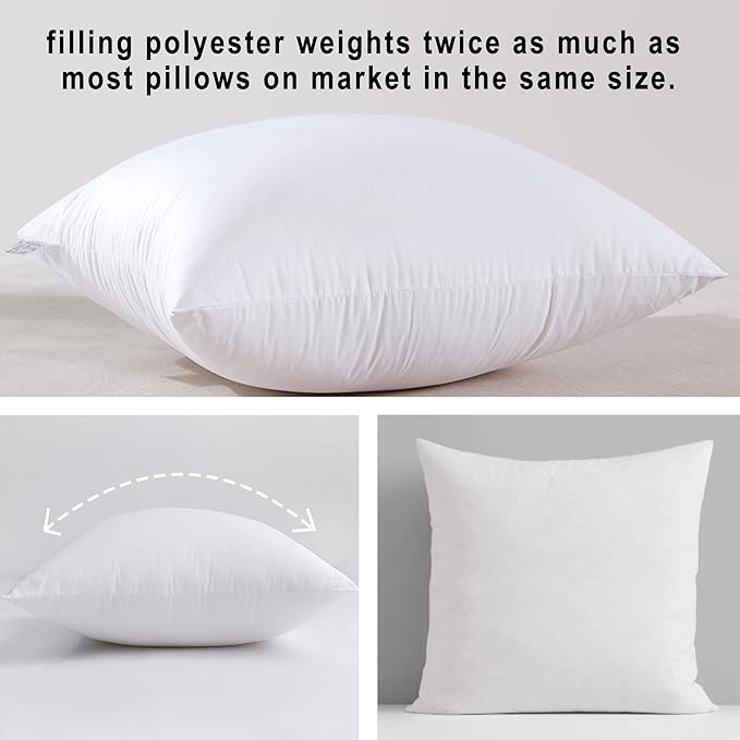 HITO 26x26 Pillow Inserts (Set of 2)- 100% Cotton Covering Down Alternative Throw Pillows White for Couch Bed Sofa