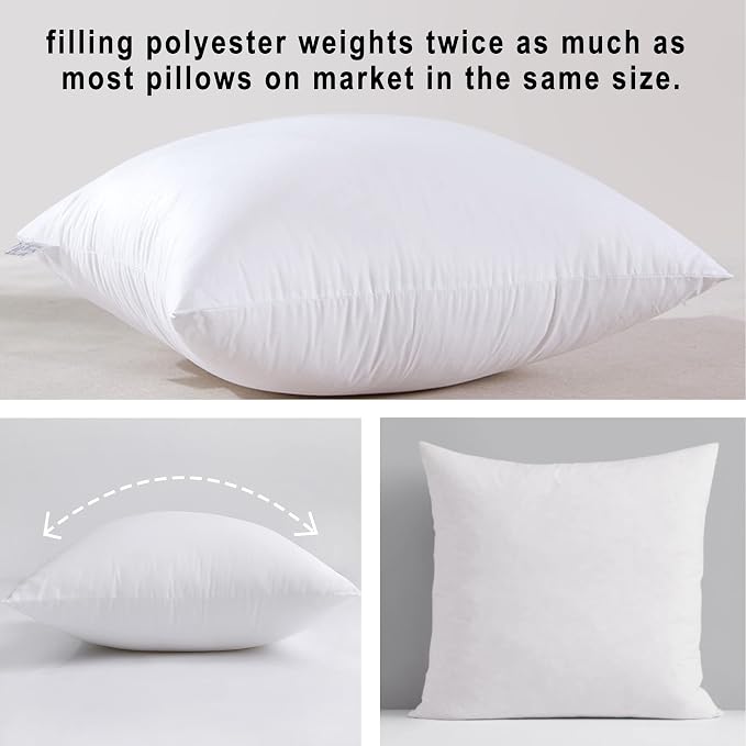 HITO 16x16 Pillow Inserts (Set of 2) - Decorative Square Throw Pillows White for Couch Bed Sofa