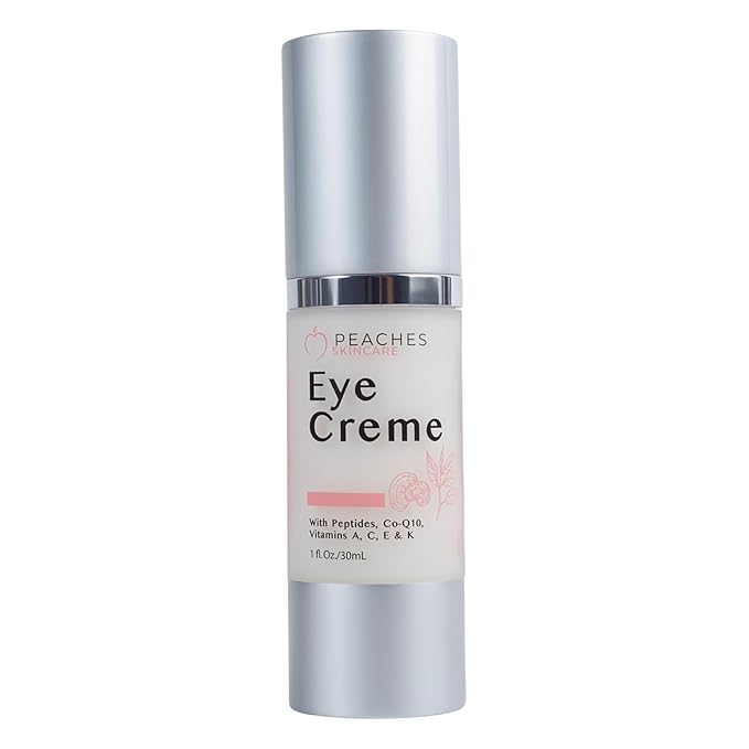 Peaches Skin Care Under Eye Cream – Targets Puffiness, Dark Circles, and Bags – Vegan Formula with Peptides, Co-Q10, Squalene, Vitamins, and Reishi – Eye Crème (1 oz)