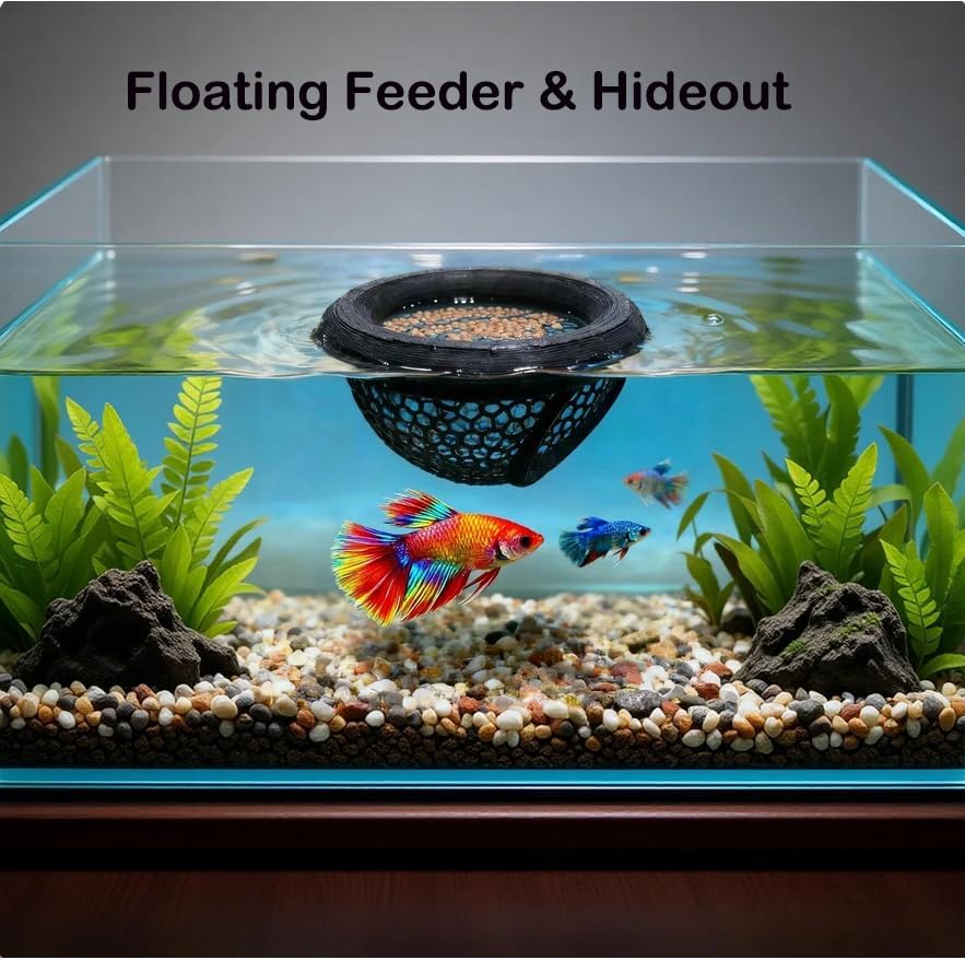 8 pcs Betta Fish Enrichment Toys Fish Exercise Rings Floating Betta Hide Shrimp Cave Tank Hammock Feeder Mirror Resting Spot for Small Fish Training Feeding Rings