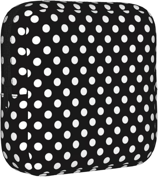 Polka Dot Black Polkadot Black And White Period Bag For Women,Portable Sanitary Napkin Period Pad Pouch For Purse, Small Make Up Bags