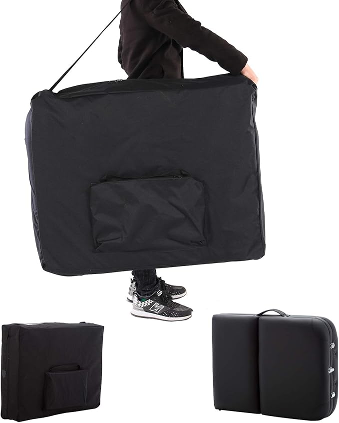 Artechworks 28" Width 3 Folding Portable Lightweight Massage Table Facial Salon Spa Tattoo Bed with Aluminium Leg for Home Office Living Room, Black