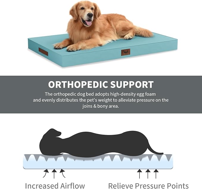 Orthopedic Waterproof Dog Bed for Small Dogs and Cats | Egg Crate Foam for Joint Support, Fits 30x19 Crates, TPU Waterproof Layer, Machine Washable 1680D Oxford Cover, Up to 30 lbs