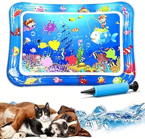 2026 Upgraded Pet Water Sensory Mats, Cat Water Mat with Floating Fish Toy, Thickened Interactive Cat Water Play Mat Toy, Leak Proof Cooling Pad for Indoor Cats Kittens Summer (#I)