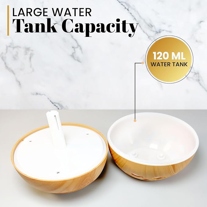 Aromatherapy Cool Mist Diffuser, Essential Oil Diffusers with LED 7-Color Lights, 120ml Capacity, Silent Aroma Diffuser for Home Bedroom, 5V USB Cool Mist Humidifier (Oak)