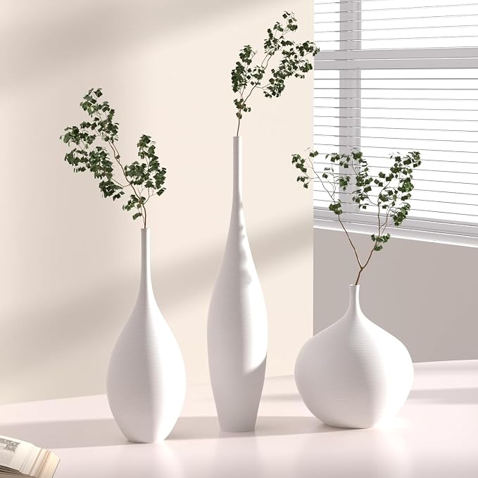 Relexome White Ceramic Vase Modern Boho Wabi-Sabi Flower Vase Set of 3 Decorative Aesthetic Vases for Centerpieces Pampas Matte Minimalist Vases for Living Room Table Shelf Home Decor Gift