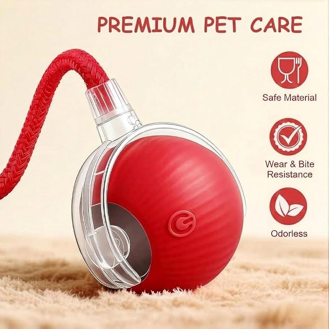 Interactive Cat Toy Automatic Moving Ball, Indoor Cats, Rechargeable, Red