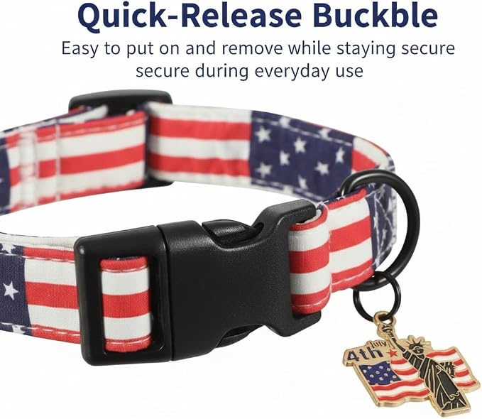 Patriotic Dog Collar, Boy Dog Collar with American Flag Pattern, Adjustable American Flag Collar for 4th of July Occasion & Daily Walking, Fits Puppy and Small Breeds