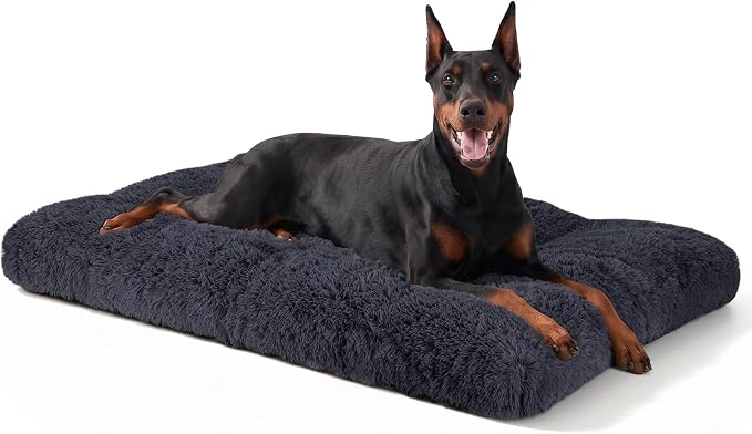 JOEJOY Large Dog Bed Crate Pad, Deluxe Plush Washable Dog Beds Fulffy Soft Kennel Pad Anti-Slip Pet Sleeping Mat for Extra Large Medium Small Dogs, 47" x 29", Dark Grey