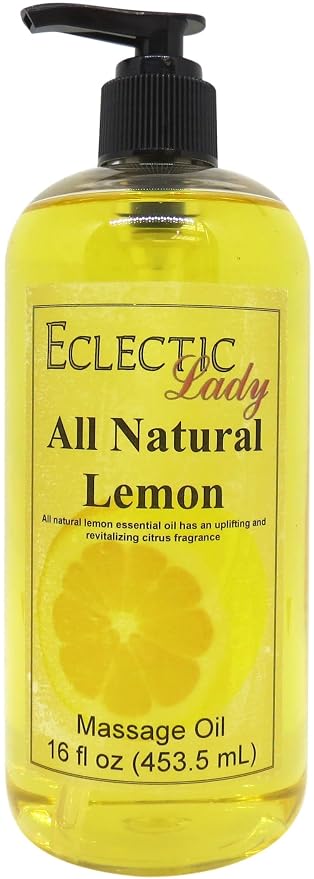 Lemon Massage Oil, 16 oz, Natural Ingredients Sweet Almond & Jojoba Oil