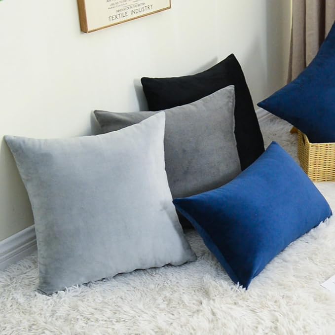 Throw Pillow Covers Decorative Velvet Set of 2 20x20 Inch Pillow Covers, Soft Black Pillowcases for Couch Sofa Bed Living Room, Farmhouse Home Boho Decor, Square Accent Cushion Covers