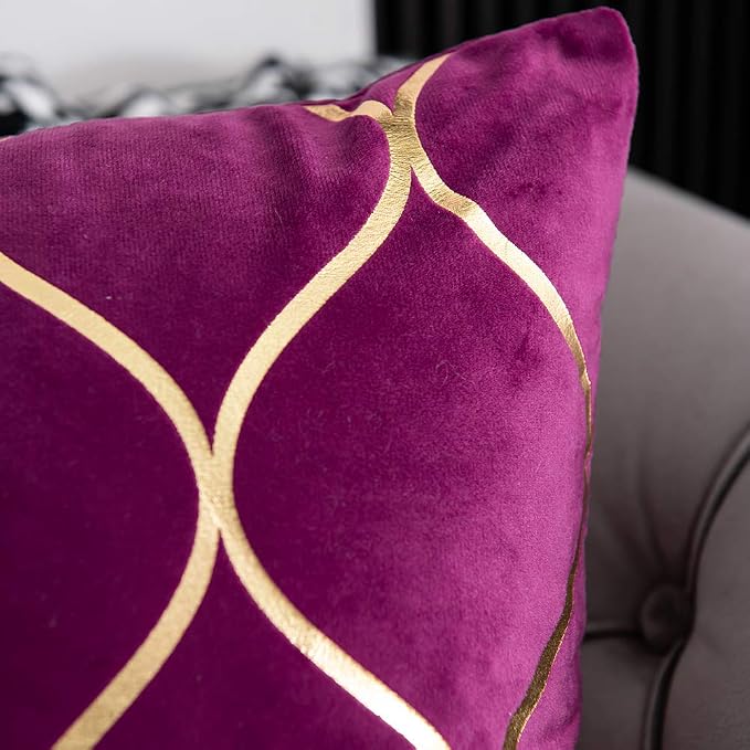 Gold Velvet Euro Sham Pillow Covers Purple: 2 Pack 26x26 Inch Square Decorative Pillow Cases for Bedroom Sofa Couch Living Room