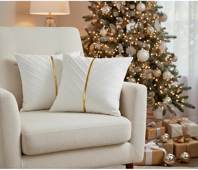 Velvet Throw Pillow Covers 20x20 inch Pack of 2 Gold Decor White | Soft Solid Pillow Covers,Modern Luxury Home Decor,for Couch Chair Sofa Bedroom Livingroom,Hidden Zipper,Ideal Gift,Easy Care