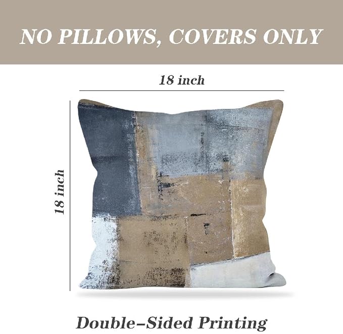 Throw Pillow Covers for Couch, 18x18 Inch, 2 Pack, Brown Grey | Decorative Throw Pillow Covers Cushion Covers for Couch Bedroom Sofa Living Room