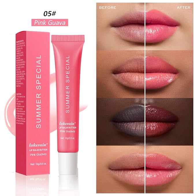 Summer Butter Lip Balm Lip Gloss, Ultra-Hydrating Natural Vegan Lip Balm, Sheer-Tinted Shine & Hydration, Soothes & Softens Dry Lips Skincare, Bálsamo labial hidratante #5 Pink Guava