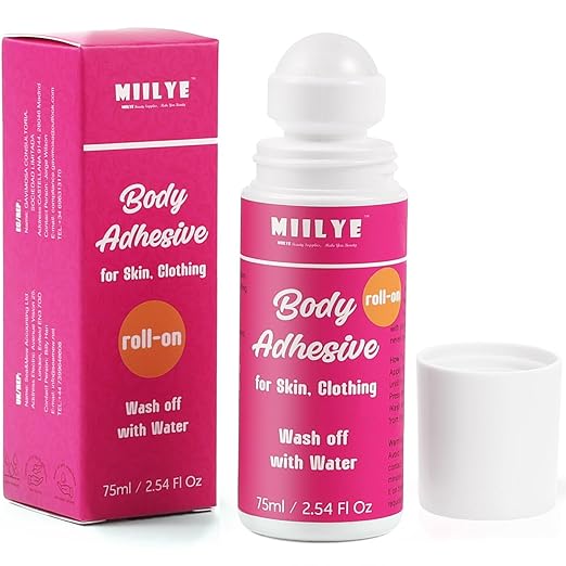 Body Adhesive Roll-On for Skin & Clothing 2.54 Oz-Sweat Resistant, Water Wash Off- Fashion Adhesive for Dancers, Socks, Stockings, Leotards, Bras, Wigs, Costumes