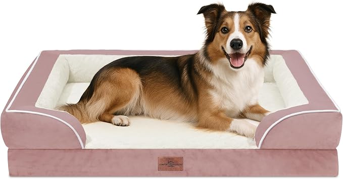Comfort Expression Waterproof Orthopedic Dog Beds for Large Sized Dog | Supportive Egg Crate Foam Large Pet Bed with Removable Bolsters, Dog Couch with Washable Cover & Non-Slip Bottom, 38x25 Inch