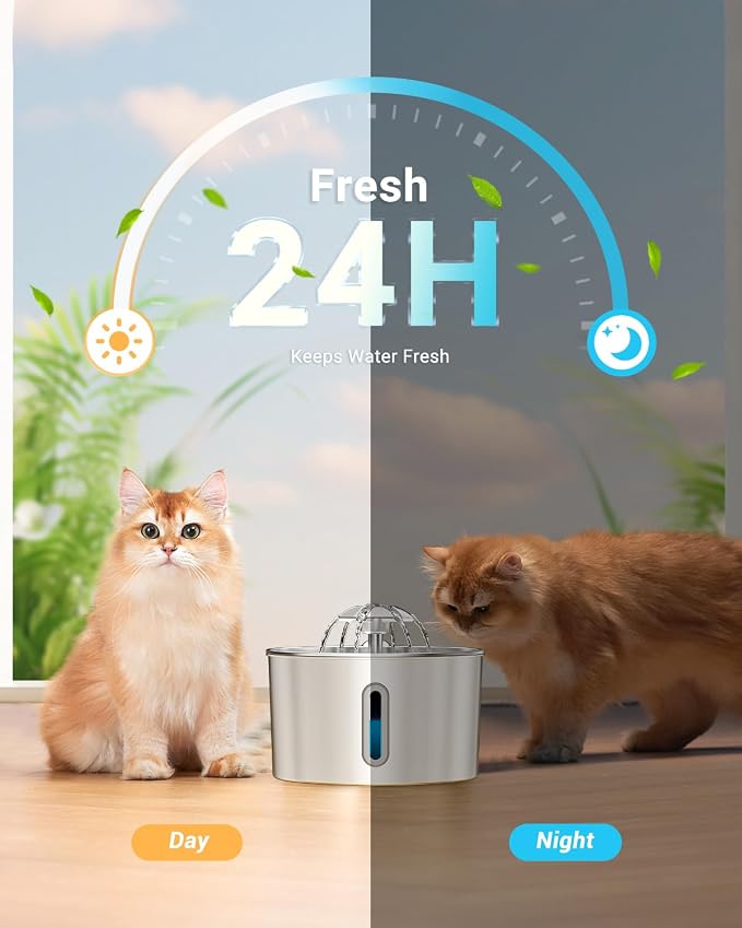 Cat Water Fountain Stainless Steel - 74oz/2.2L Automatic Large Pet Watering Bowl Dispenser for Indoor Dogs - Drinking Fountains with 3 Filter, Gifts for Cats and Kitty - Dog Waterer Bowls No Spill