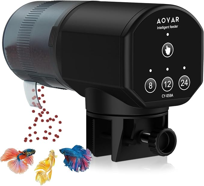 Automatic Fish Feeder Dispenser for Aquarium: 200ml Large Capacity Auto Feeders for Small Tank Turtle Betta Koi - Battery Food Feeding Timer for Flakes Pellet Vacation Weekend Day