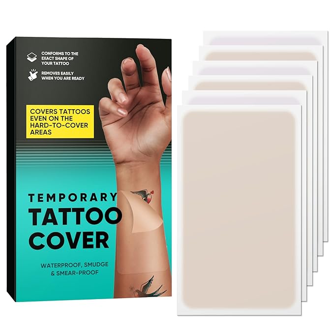 Tattoo Cover Up Patch - Ultra-Thin Waterproof & Breathable Stickers | Conceal Tattoos, Scars, Birthmarks | Invisible, Skin-Friendly, Long Lasting Adhesive Tape (6 Pcs)