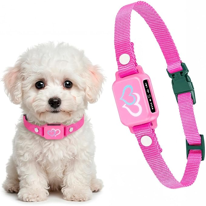 Bark Collar for Small Dogs 5-15 lbs with Magnetic Charging – No Shock, 3 Beep & Vibration Modes, 5 Sensitivity Levels - Humane Stop Anti-Barking Device - Dog Training Bark Collar (Candy Pink)
