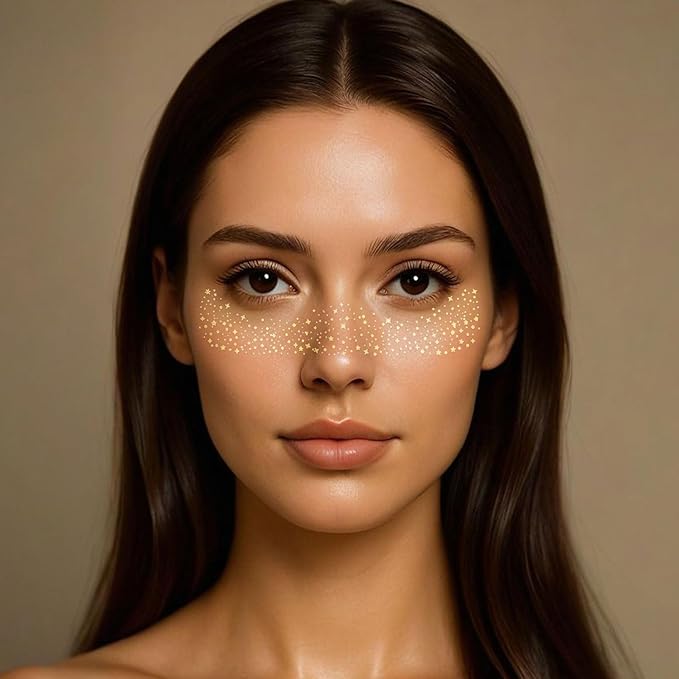 6Pcs Glitter Freckles Face Tattoo - 6.14x1.97 inch Gold Glitters Freckles for Sparkle Makeup - Face Tattoos for Women Christmas Gold Glitter Makeup