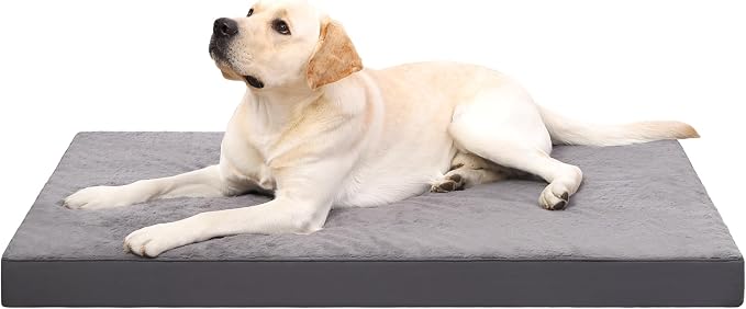 KSIIA Orthopedic Dog Bed for Large Dogs with Waterproof, Dark Grey, 35x22 | Deluxe Soft Plush Dog Crate Bed, Washable Pet Mat with Removable Cover & Egg Crate Foam for Large Dogs Sleeping & Relaxing