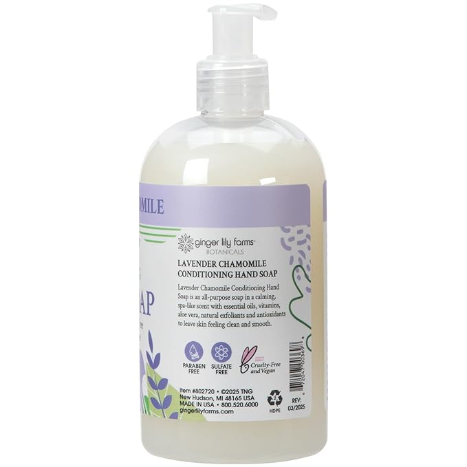 Ginger Lily Farms Botanicals Conditioning Liquid Hand Soap Refill, 100% Vegan & Cruelty-Free, Lavender Chamomile Scent, 12 Fl Oz