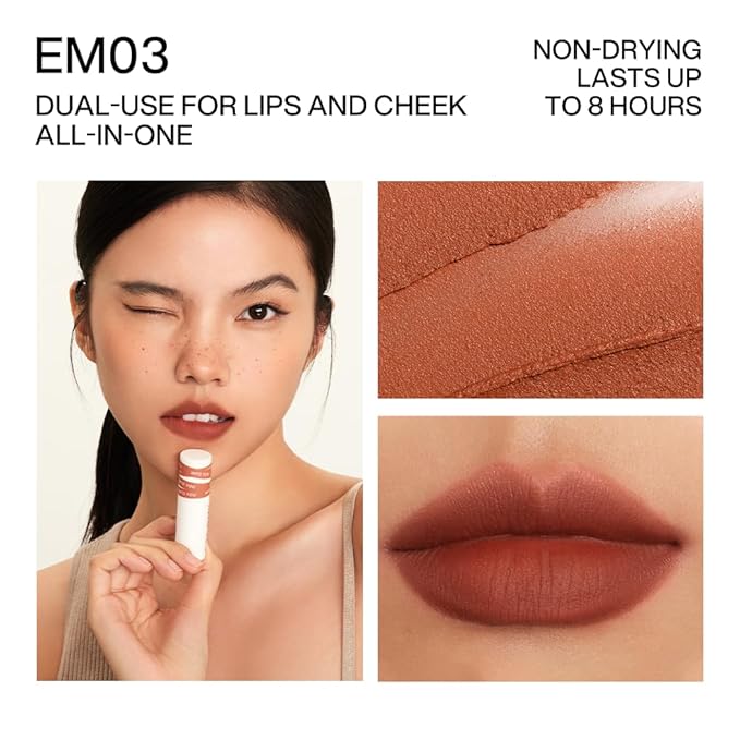 INTO YOU Matte Lipstick, Super Stay Lipcolor for Women, Waterproof, Long Lasting Lip Stain, High Impact Lip Clay with Lightweight Lip Mud Texture, Dual-use for Lips and Cheek, Brown Lipstick (EM03)