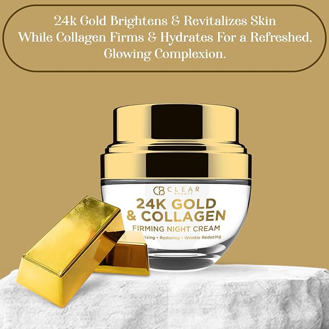 Clear Beauty 24K Gold & Collagen Night Face Moisturizer - Dermatologist Tested, Reduces Age Spots, Fine Lines & Wrinkles, Lifting & Firming Night Cream, Cruelty-Free Korean Skin Care - All Skin Types