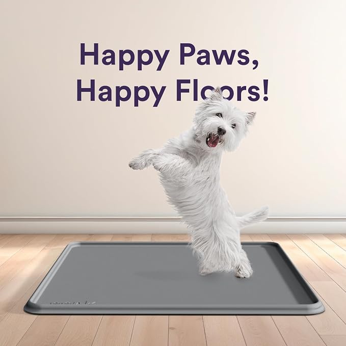 Pee Pad Tray Holder for Dogs - Fits Up to 22 x 22 in. Square Potty Training Pads No Spill Raised Lip High Edge Silicone Mat, Extra Thick and Non-Slip for Indoor Floor Protection (Small, Gray) | eenk