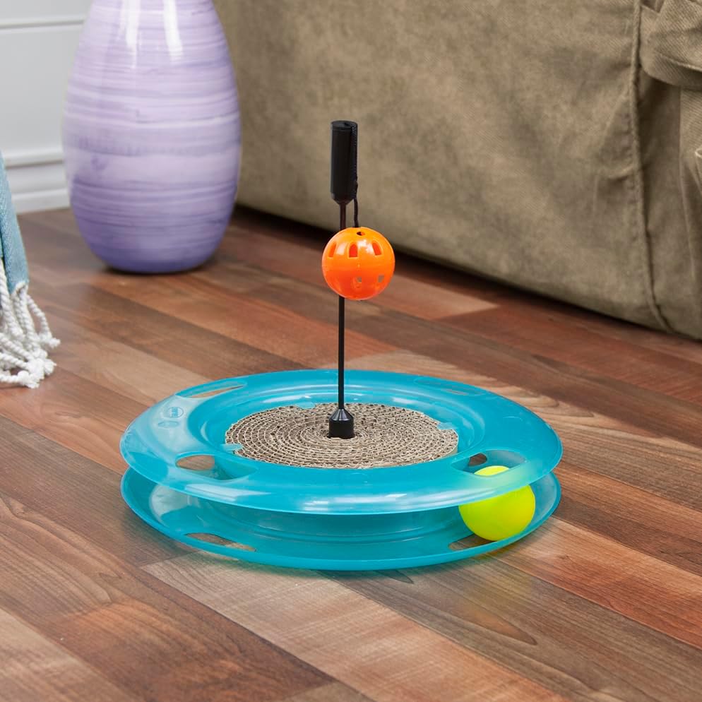 Kitty City Swat Ball Track Cat Toy, 3 Toys in 1 Cat Toy for Cat and Kitty, Ball Track Cat Toy with Hanging Ball and Scratch Pad, 10.5" x 12.00" x 12.00, CM-0209-CS01