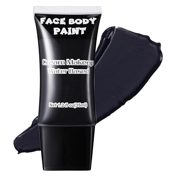 CCbeauty Black Face Paint, Cream Face Painting Kit, Professional Water Based Body Paint, Full Coverage Foundation Makeup, Halloween SFX Makeup For Clown Joker Skeleton Ghost Zombie Vampire Cosplay