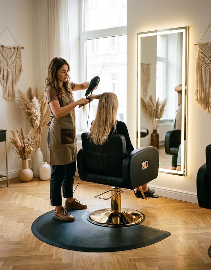 Baasha Black & Gold Reclining Salon Chair - All Purpose Hydraulic Barber Chair with Removable Headrest - Comfortable Styling Chair for Makeup, Lash, Tattoo, Braiding & Shaving, 440 lbs Cap.