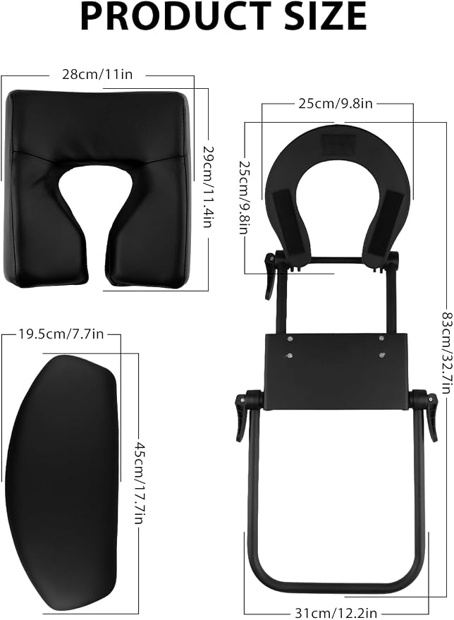 TOROKOM Adjustable Headrest Massage Kit, Face Pillow Cradle & Support Bracket, Hanging Arm Rest, Square Face Pillow for Sleeping Mattress Top(Black)
