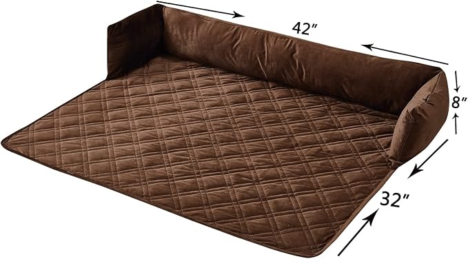 Brilliant Sunshine Chocolate Velvet Dog Sofa Slipcover, Large | Calming Pet Couch Bed with Removable & Washable Cover, Funiture Protector & Bed Mat for Dogs, Pets, Cats, 42"×32"×8"