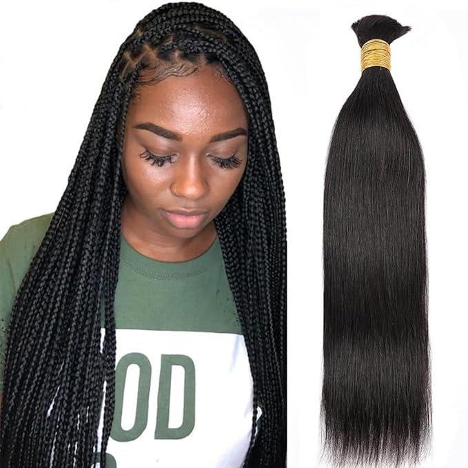 Human Braiding Hair for Boho Braids 16inch Straight Bulk Human Hair Extensions for Braiding No Weft Brazilian Virgin Hair for Black Woman Straight 1 Bundle 100g Natural Black