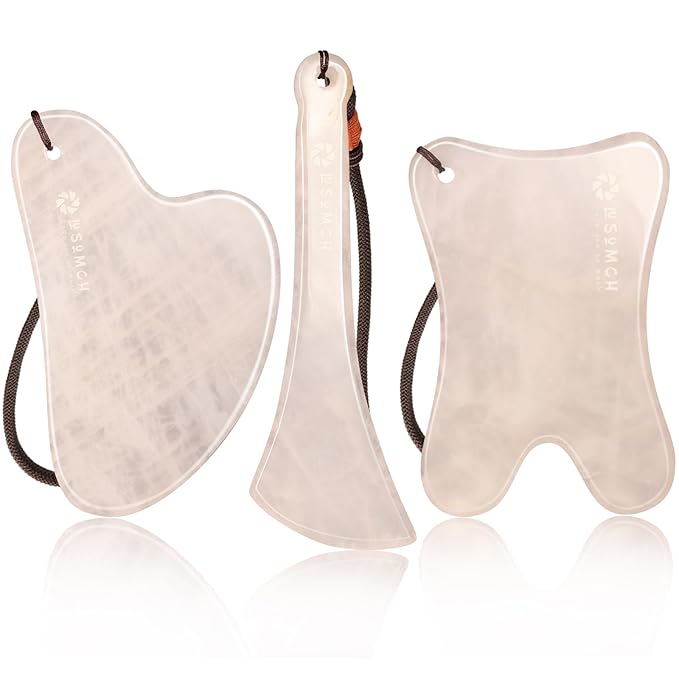 Lusomch Skin Care Set, 1 Pack 3 in 1 Jade Gua Sha Massager, Pink,Guasha Tool for Face and Body, Truly Beauty Products