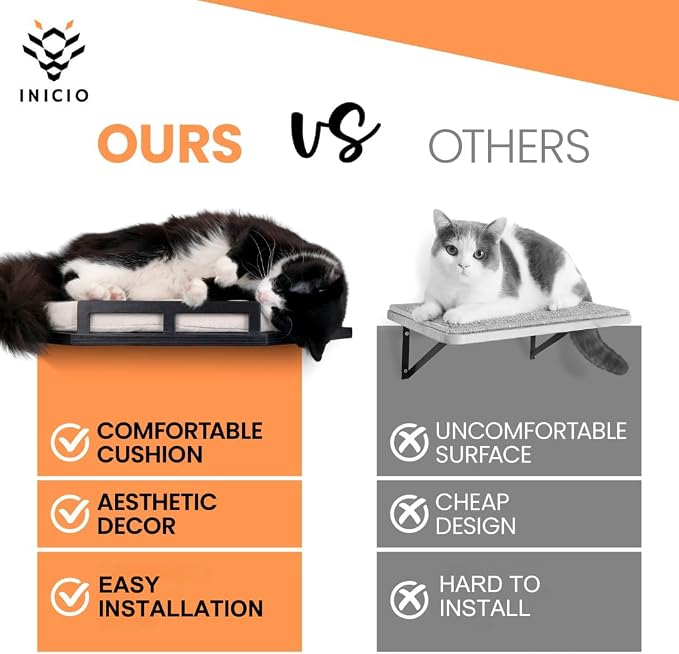 INICIO Cat Wall Shelves - Corner Shelf with 3 Cat Wall Steps - Black | Safe and Sturdy Cat Shelves for wall, Steps and Shelf for Indoor Cats up to 15lbs - Cushioned Perch for Climbing and Playing