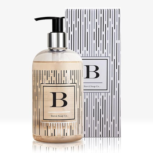 Brevä Soap Co. Monogrammed Luxury Liquid Hand Soap | Choose from Letters A to Z | Citrus Bloom Scent | Personalized Liquid Hand Wash for Bathroom & Kitchen |12 oz - Letter B