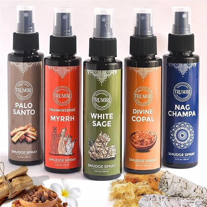 Set of 5 Smudge Sprays White Sage|Palo Santo|Frankincense Myrrh|Nag Champa|Copal for Negative Energy Cleansing of Home - Natural Room Sprays and Body Mists Made with Non Toxic Essential Oils