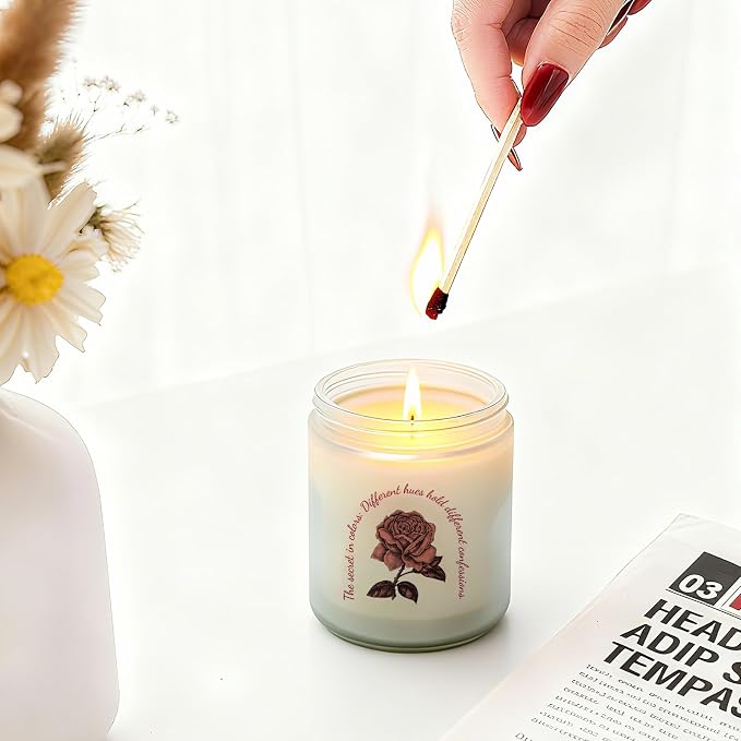 Rose Scented Aromatherapy Candle, Rose Candle for Women, Natural Soy Wax with Pure Cotton Wick, Long-Lasting Burning, Great Gift for Girls/Wife/Mom on Valentine’s/Mother’s/Christmas/Birthday/Day