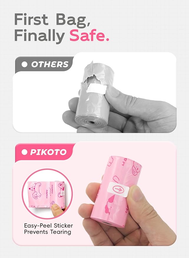 Dog Poop Bags Refill Rolls, 320 Bags, Pink | Baby Powder Scented, Extra Thick, 60% Recycled Plastic, Easy-Peel Sticker, 16 Bags Per Roll, Dual Pink Designs