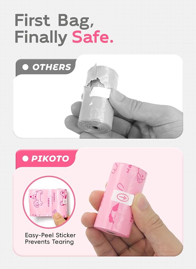 Dog Poop Bags, 128 Count, Baby Powder Scented, Pink | Baby Powder Scented, Extra Thick, 60% Recycled Plastic, Easy-Peel Sticker, 16 Bags Per Roll, Dual Pink Designs